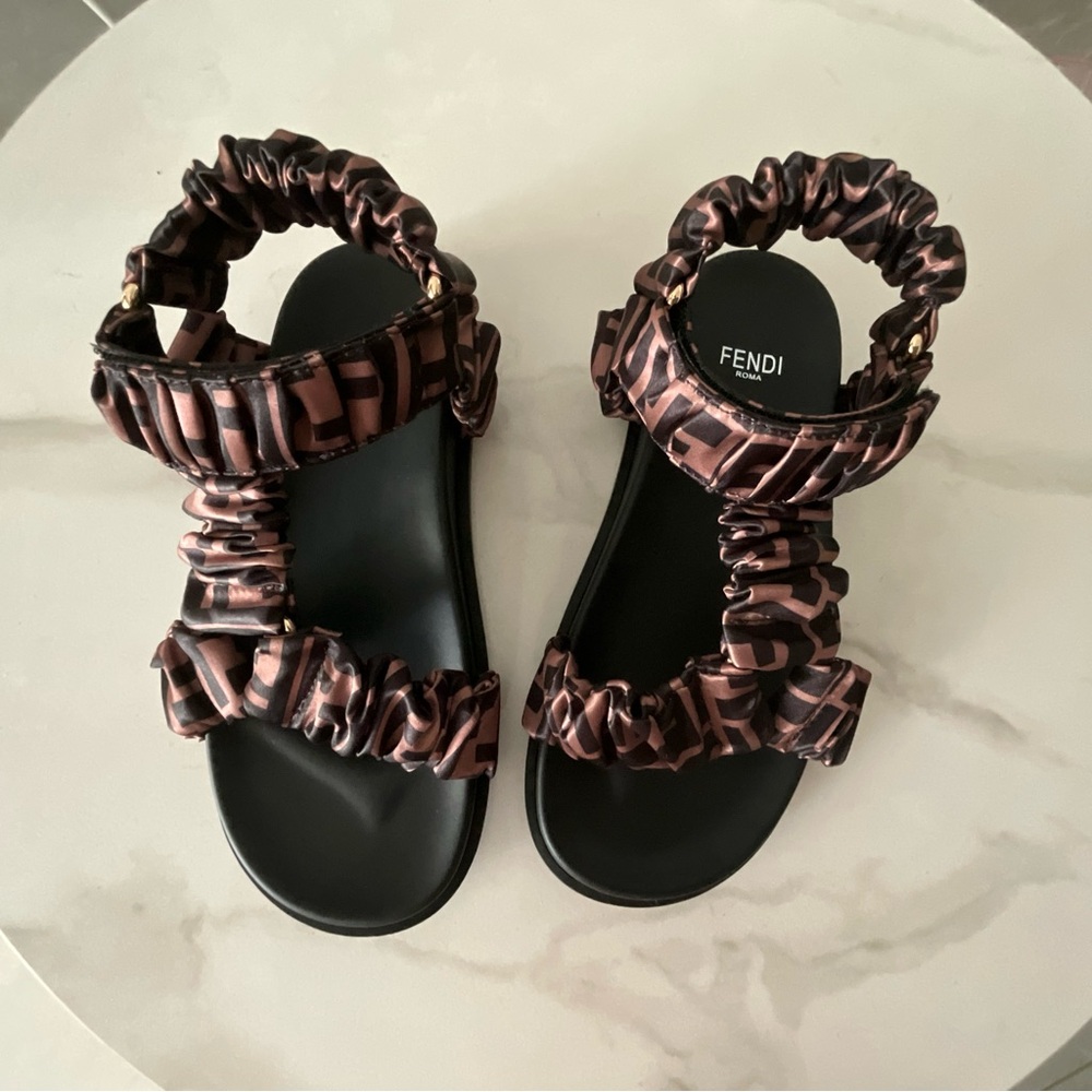 Fendi Women's Brown Logo Ruched Strap Sandals